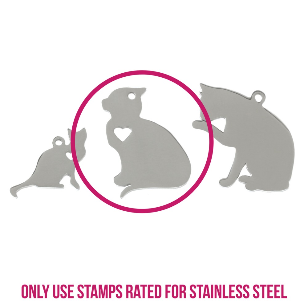 Metal Stamping Blanks Stainless Steel Cat Sitting with Heart Cutout, 29.5mm (1.1") x 22mm (.87"), 14g